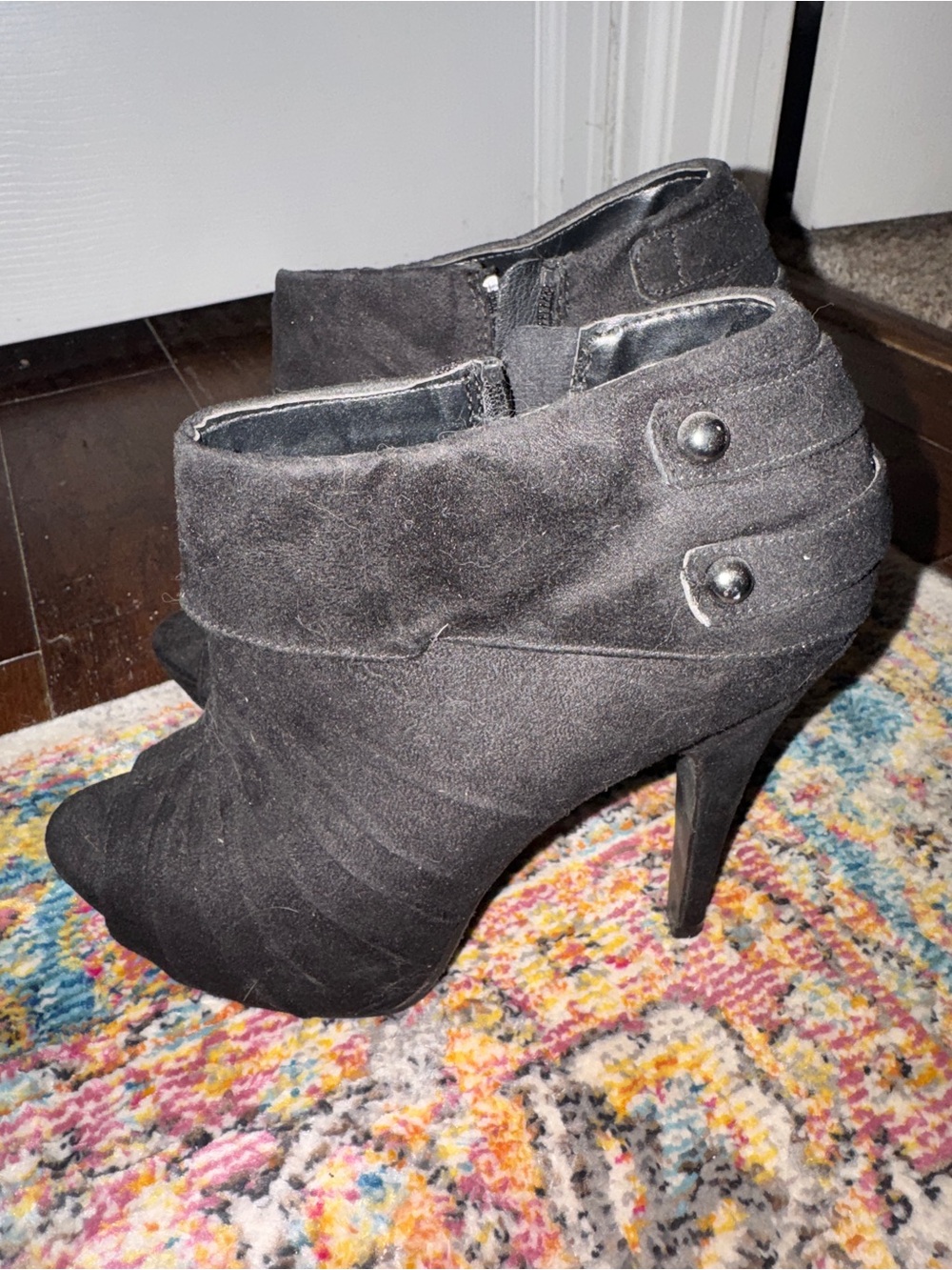 Paprika Black Suede Fold-Over High Heel Ankle Booties